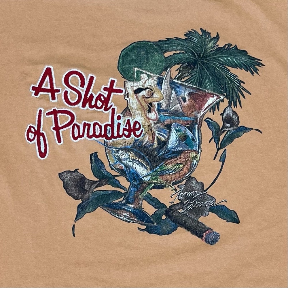 Tommy Bahama A Shot of Paradise T-Shirt Mens XL Faded Orange 100% Cotton Tropica
